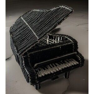 Beadworx Beaded Black And White Grand Piano by Grassroots 7” x 5.5” x 4.5 “